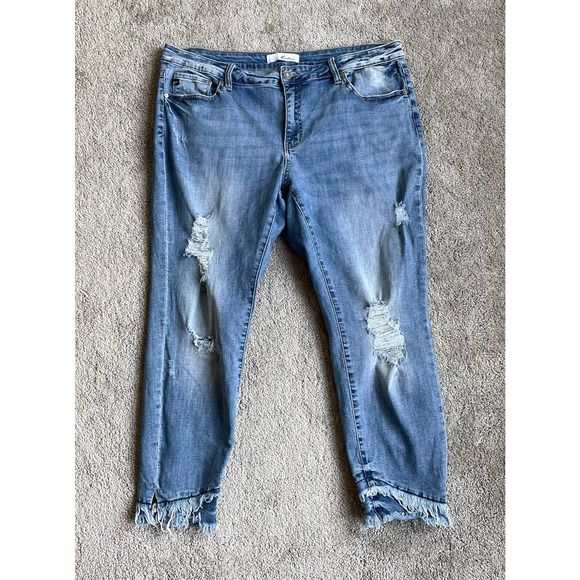 KanCan High Waist Distressed Raw Hem Skinny Jeans - Size 3XL - Picture 2 of 10